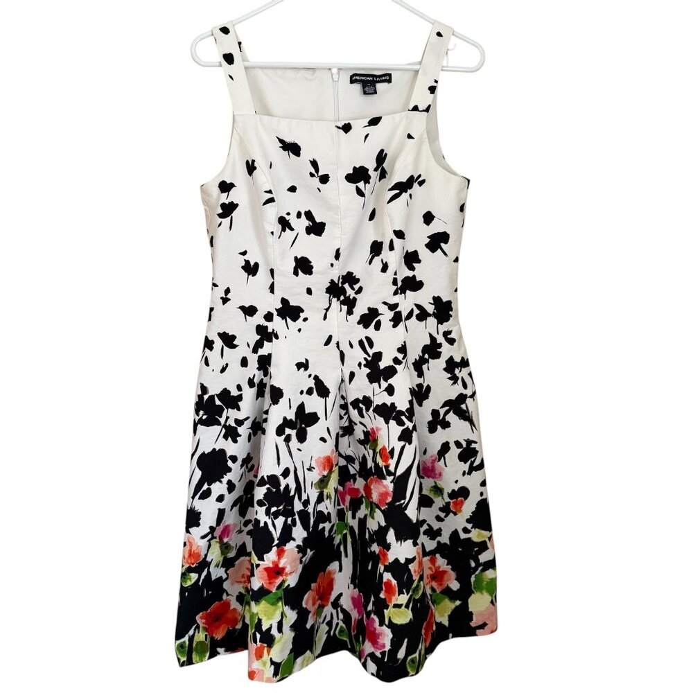 American Living Floral Fit & Flare Dress‎ Size 12 Square Neck Sleeveless Easter - Picture 2 of 9